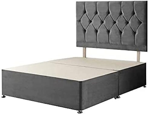 Rapyal Sleep Charcoal Plush Fabric Divan Base Plus Matching Headboard