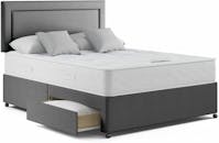 Rapyal Sleep Linen Look Divan Bed with Mattress and Headboard - 2 Free Drawers