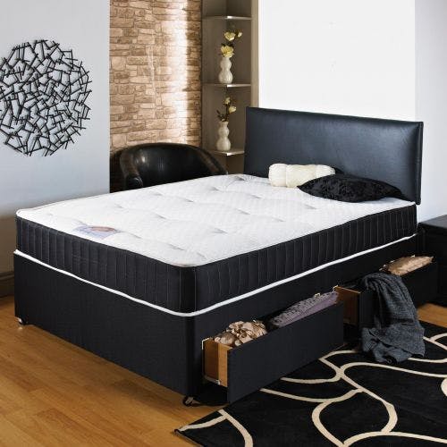 Black upholstered deals double bed