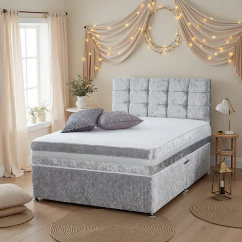 Rapyal Cube Memory Sprung Crushed Velvet Divan Bed
