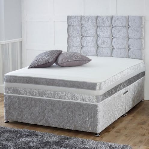 Hf4you Cube Memory Sprung Silver Crushed Velvet Divan Bed