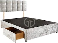 Ghost Beds 4FT6 DOUBLE Silver Divan Double Bed Base with Headboard and 2 or 4 Storage Drawers