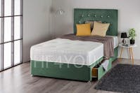 Hf4you Home Furnishings UK Aqua Marine Green Plush Divan Bed Set with Firm Orthopaedic Sprung Mattress and Matching Diamante Headboard