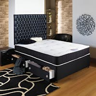 Hf4you Hf4you Black Chester Ortho Divan Bed - 3ft6 Large Single - 2 Drawers Same Side - 20" Black Faux Leather Headboard