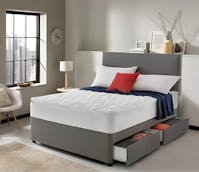 Hf4you Hf4You 6FT, Super King Size, Grey Suede Divan Bed, 4 Draws, Memory Collection Mattress 20 Inch Grey Suede Headboard