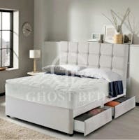 Fireplaces 4 Life  Fireplaces 4 Life Brooklyn Light Grey Divan Bed Set + 10" Luxury Mattress + 24" Matching Cubed Headboard