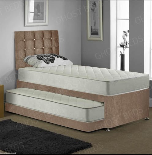 Ghost Beds Trundle 3 in 1 Guest Bed Pull out With Mattresses and Faigo Diamond Headboard