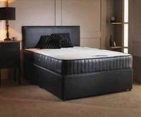 Ghost Beds Black Leather Divan Bed with Unique Leather Memory Collection Mattress, 20Inch Headboard. Retro & Vintage Range
