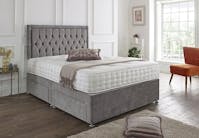 Ghost Beds Luxury Naples Grey Divan Bed Set with 10" Memory Collection Mattress and 24" Matching Headboard