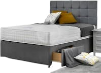 Ghost Beds Grey Plush Velvet Divan Bed Set + 10" Memory Mattress + 24" Matching Headboard-optional storage