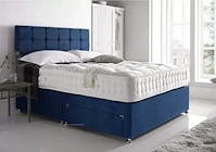 Ghost Beds Blue Plush Divan Bed Set + 10" Memory Mattress & 24cinch  Matching Headboard - optional storage