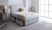 Ghost Beds Lined Velvet Divan Bed with 2 Drawers Same Side + 10" Sprung Mattress + 24" Headboard