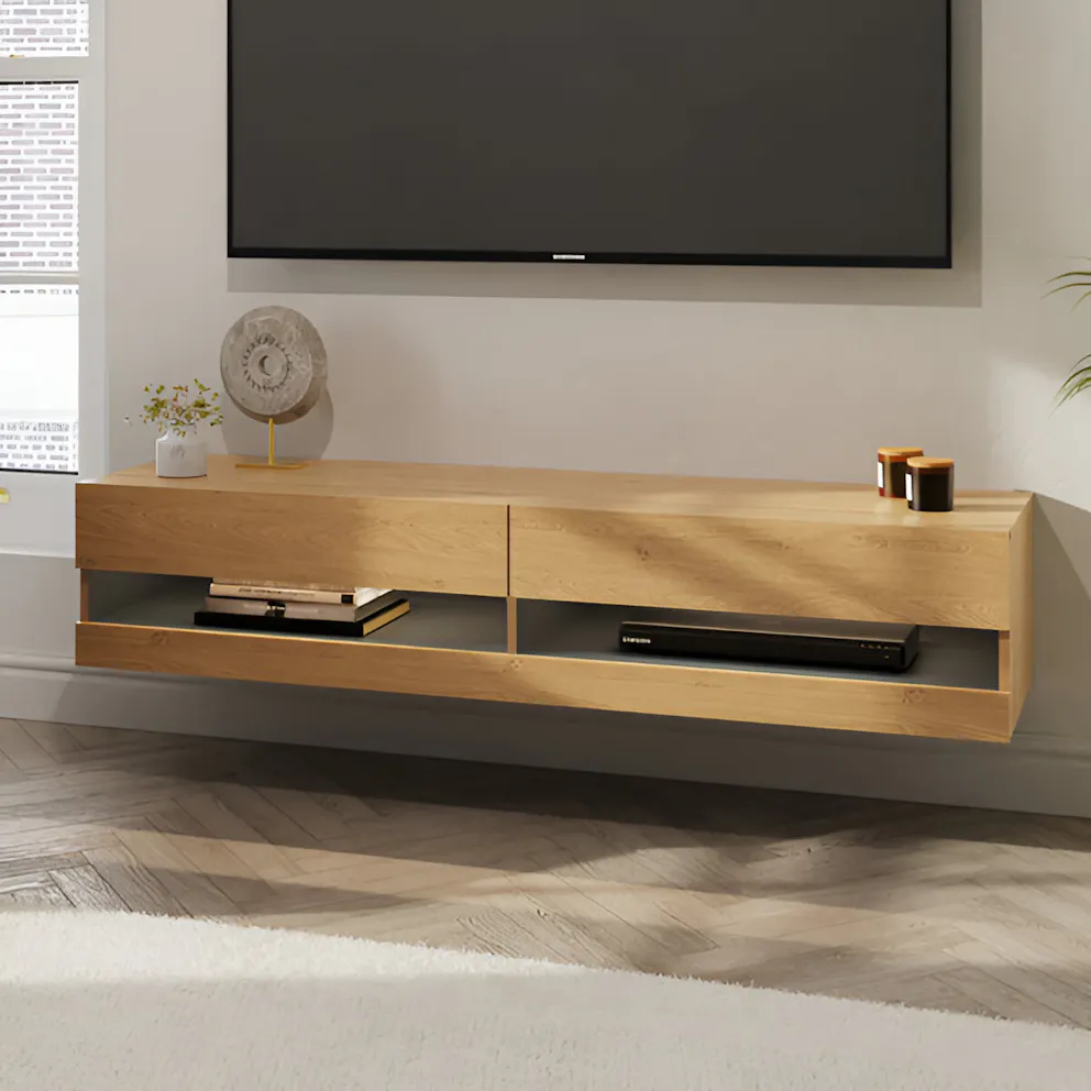Open Wall Units Led RS Leon 180cm Wall TV Unit with LED Oak/Anthracite