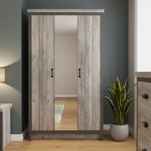 RS Boston 3 Door Mirrored Wardrobe Grey