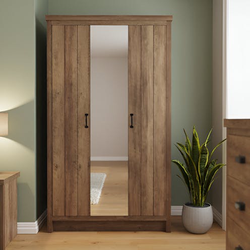 RS Boston 3 Door Mirrored Wardrobe Knotty Oak