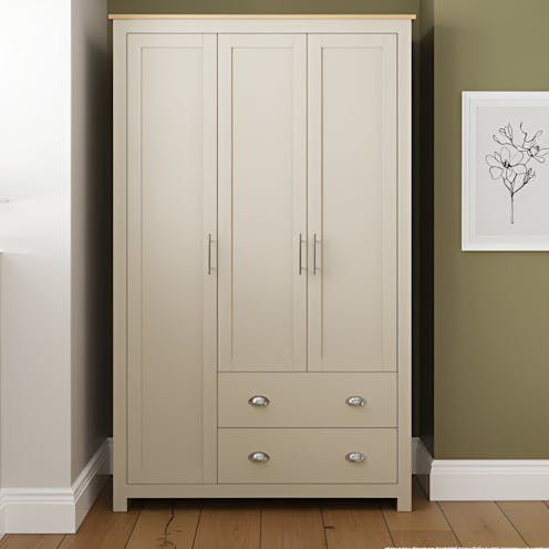 RS Lancaster 3 Door 2 Drawer Wardrobe Cream