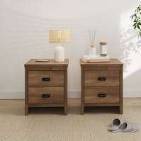 RS Boston 2 Drawer Bedside Table Pair Knotty Oak