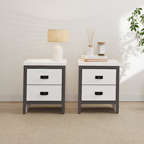 RS Boston 2 Drawer Bedside Table Pair White