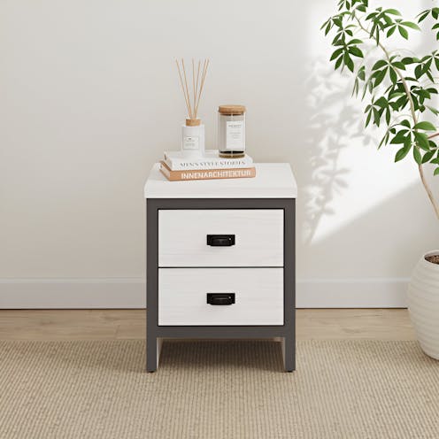RS Boston 2 Drawer Bedside Table White
