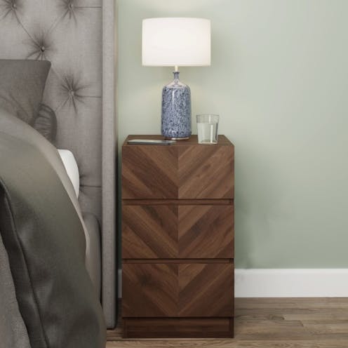 RS Catania 3 Drawer Bedside Table Royal Walnut