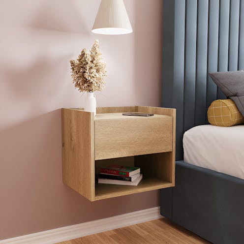 RS Harmony Wall Mounted Pair of Bedside Tables Oak
