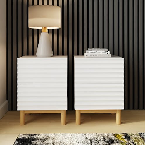 RS Karla Ribbed 2 Drawer Bedside Pair White