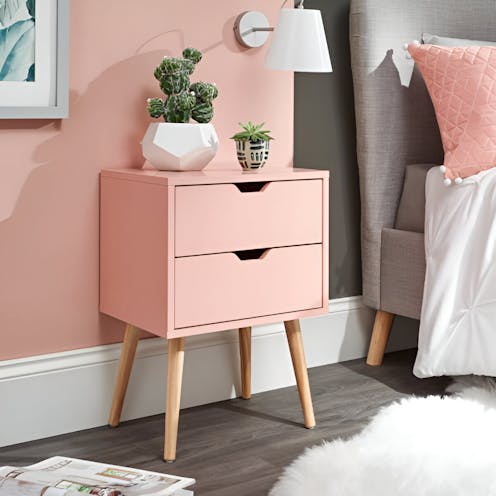 RS Nyborg Single 2 Drawer Bedside Coral Pink