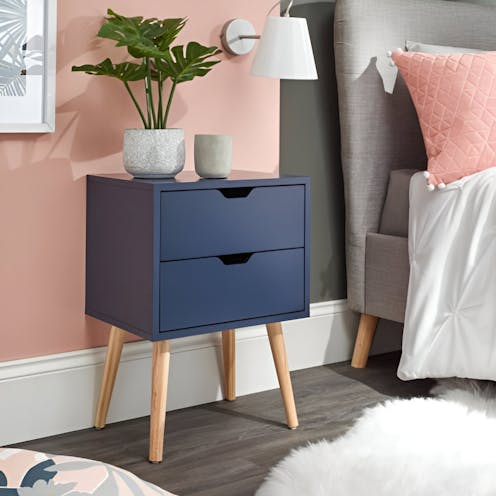 RS Nyborg Single 2 Drawer Bedside Nightshadow Blue