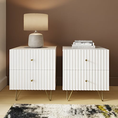 RS Thalia 2 Drawer Bedside Table Pair White