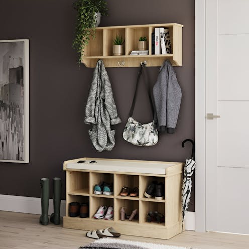 RS Kempton Shoe Bench + Wall Rack Oak