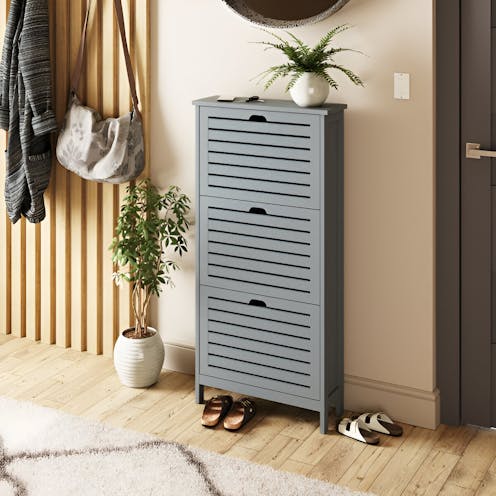 RS Bergen Three Tier Shoe Cabinet Grey