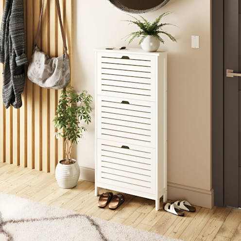 RS Bergen Three Tier Shoe Cabinet White