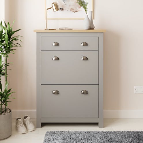 RS Lancaster 2 Door 1 Draw Shoe Cabinet Grey