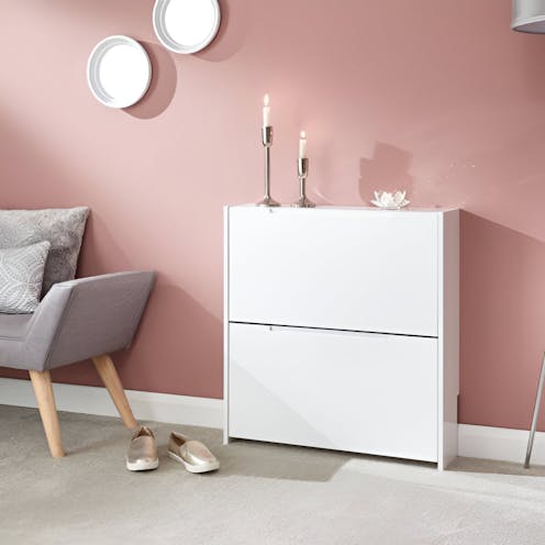 RS Narrow High Gloss 2 Tier Shoe Cabinet White