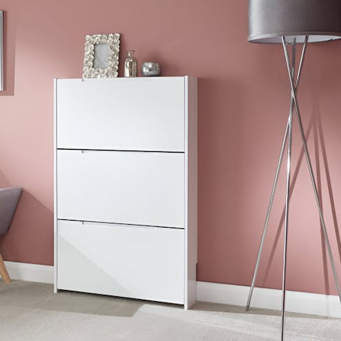 RS Narrow High Gloss 3 Tier Shoe Cabinet White