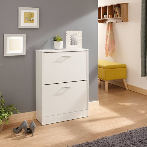 RS Stirling Two Tier Shoe Cabinet White