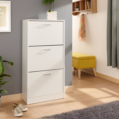 RS Stirling Three Tier Shoe Cabinet White