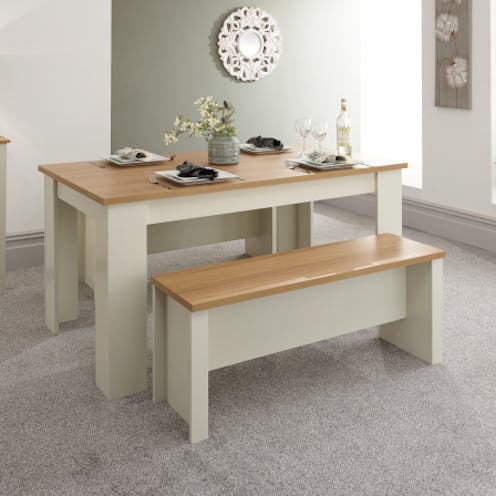 Seconique Lancaster 120cm Dining Table & Benches Cream