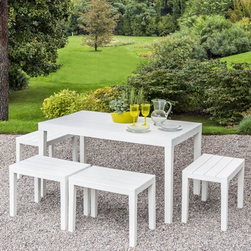 Europa Trabella Roma Rectangular Garden Table with 4 ROMA Bench Set in White