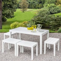 Europa Trabella Roma Rectangular Garden Table with 4 ROMA Bench Set in White