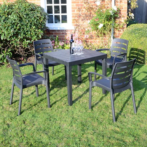 Europa Trabella ROMA SQUARE Table with 4 SIENA Chairs Set Anthracite